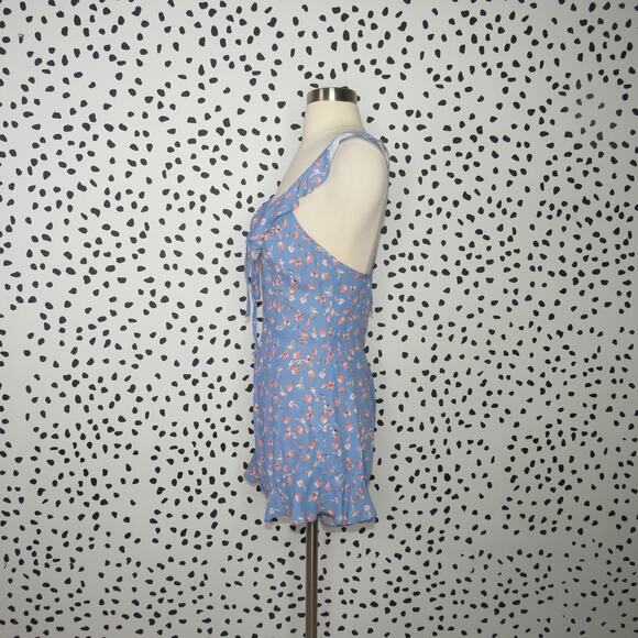 Flynn Skye Blue Falling Flora Floral Print Mimi Ruffle Trim Romper - Picture 7 of 11